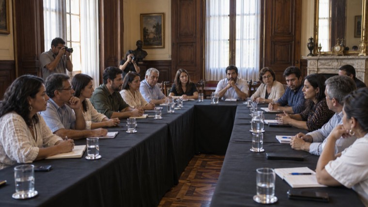 Imagen ilustrativa: una mesa institucional amplia con participantes reunidos en un salón de gobierno